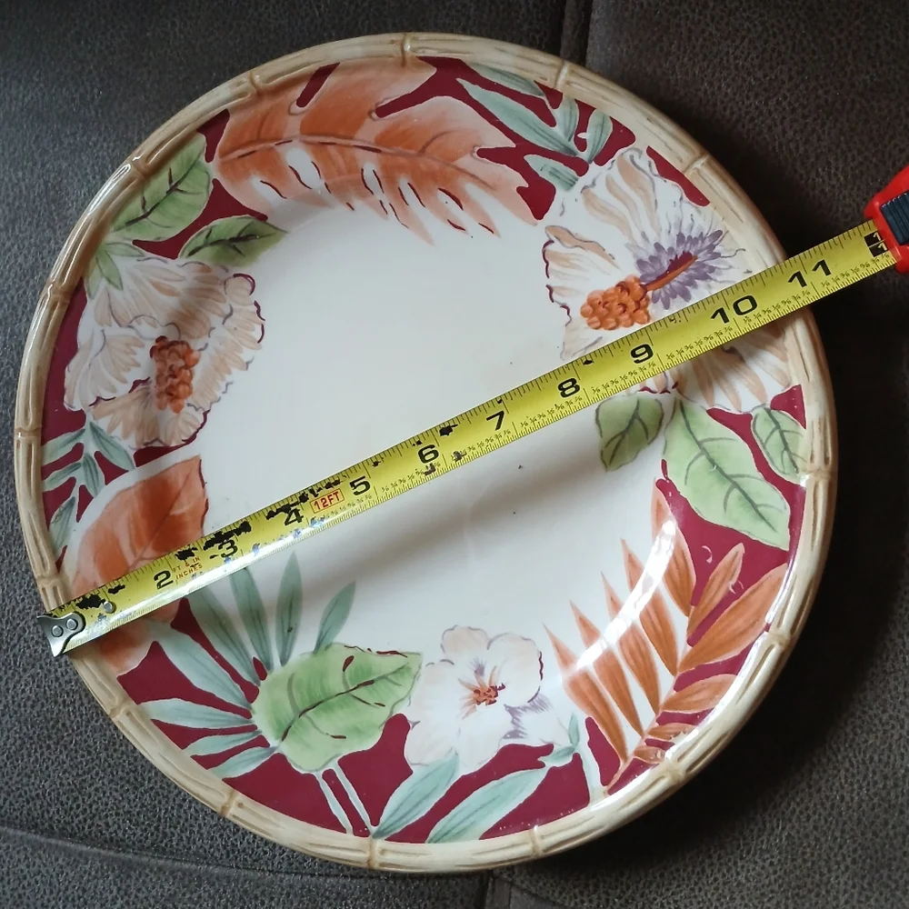 Home Trends Hibiscus Bamboo Dinner Plate Burgundy, Cream And Green